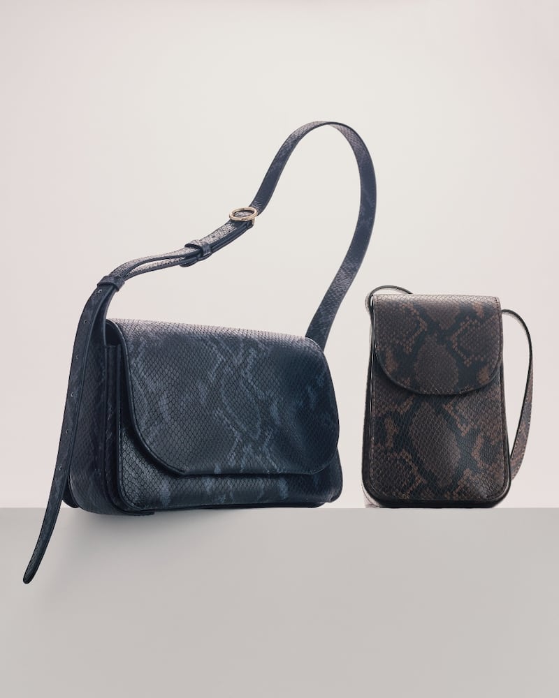 Images of Cuyana bags in embossed snake print.