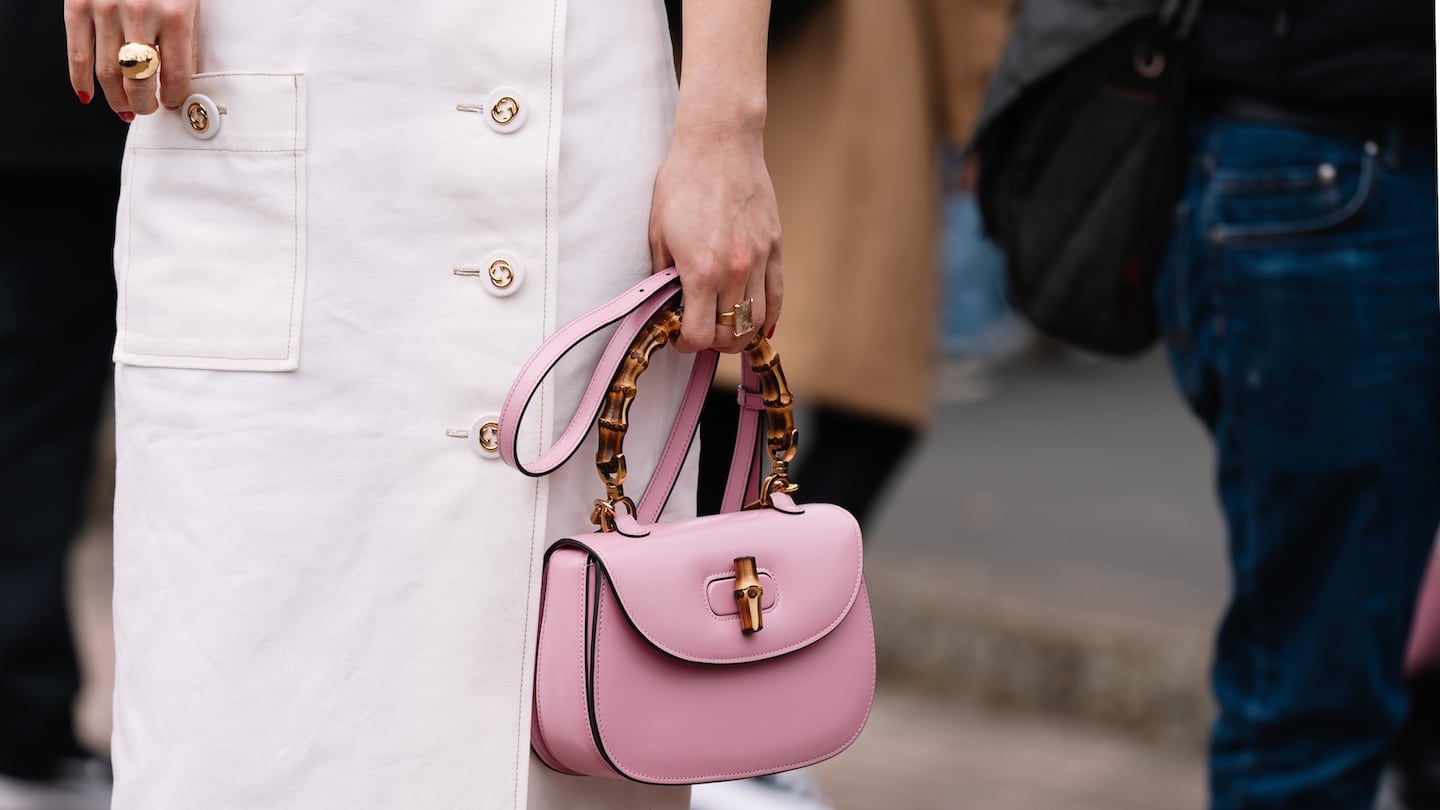 Pink Gucci bamboo bag.