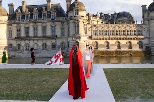 At Couture, a Château, a Diamond Necklace and a Bouquet of Red Roses